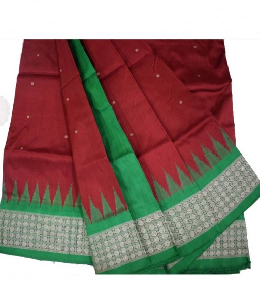 Red Bomkai Silk Saree